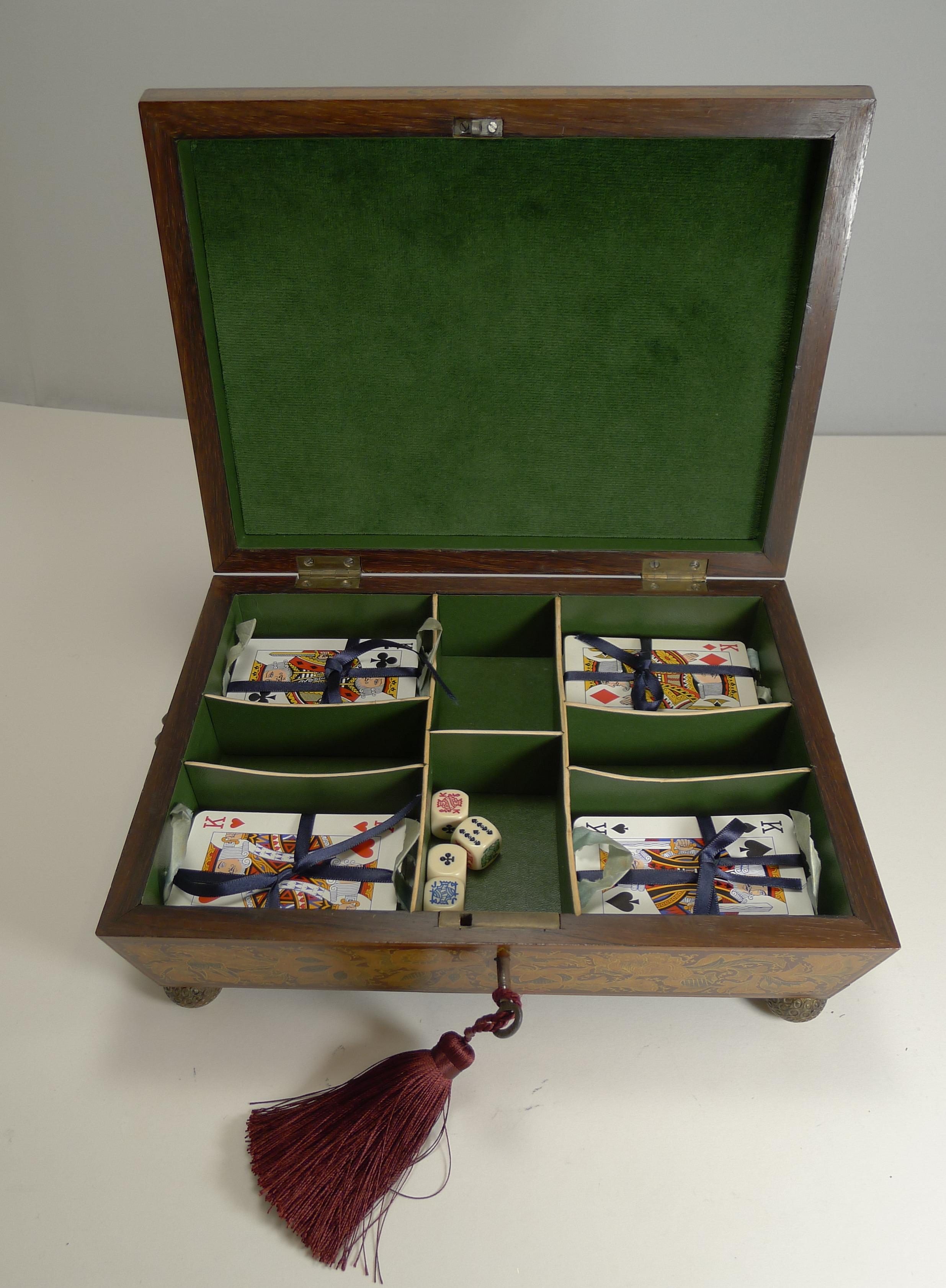 Antique English Regency Penwork Games or Playing Card Box, circa 1820 For Sale 3