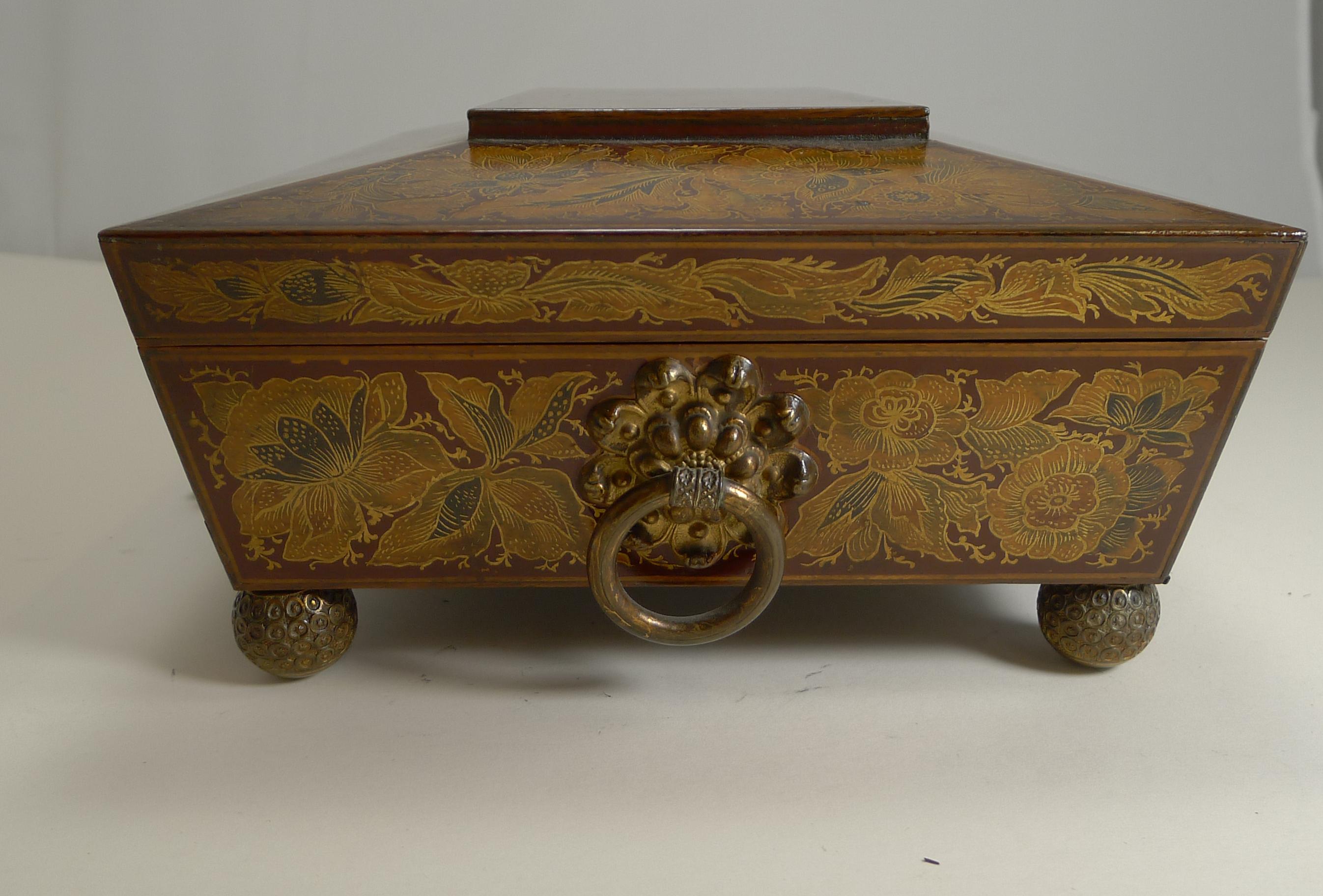 Antigua caja inglesa de juegos de pluma o naipes de la Regencia, hacia 1820 en venta 3