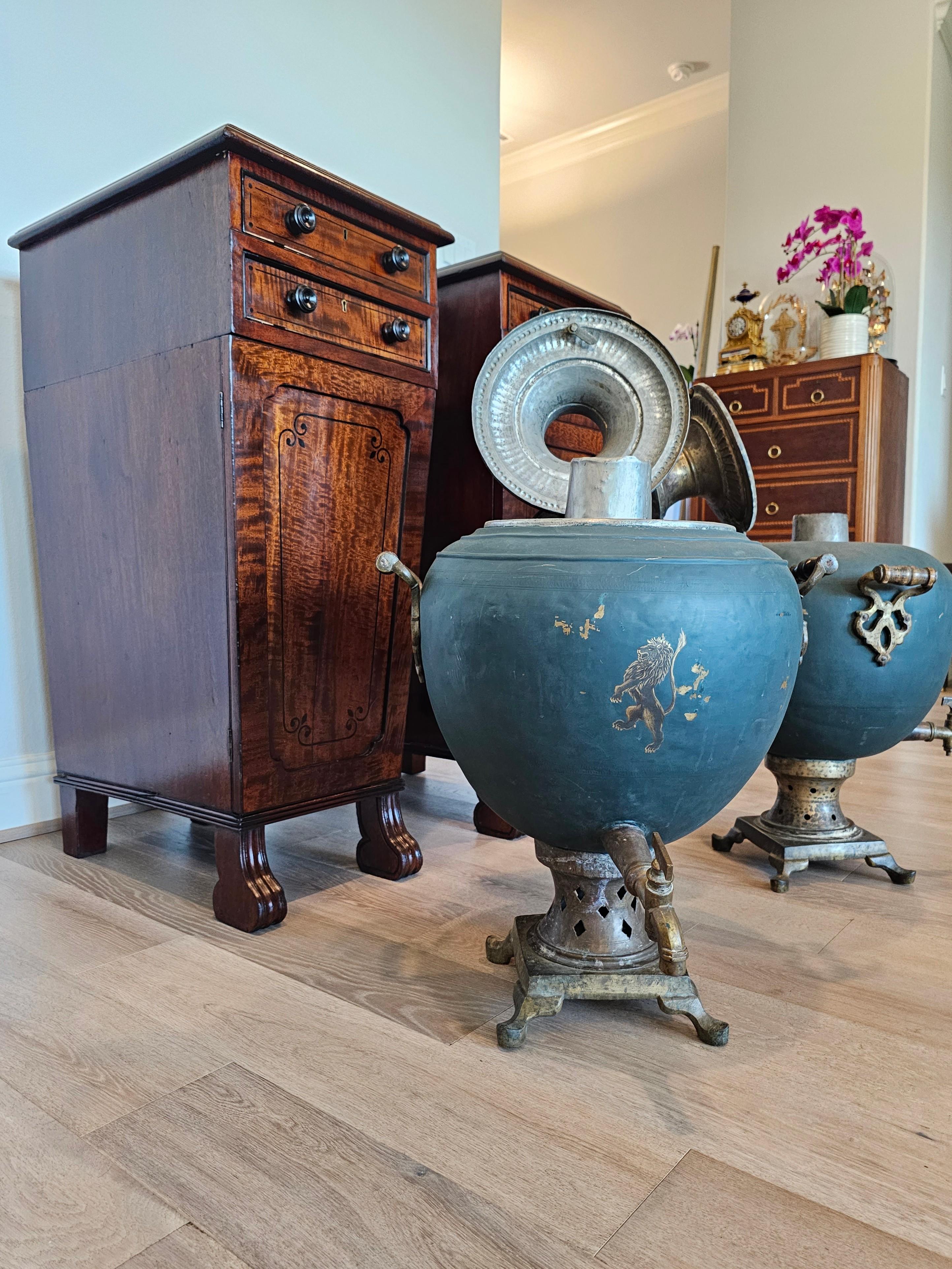 Antique English Regency Period Mahogany Cellarette Wine Cabinet & Large Samovar 11