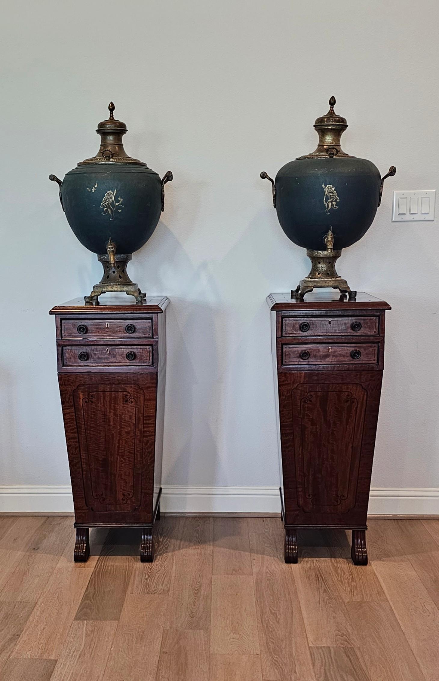 19th Century Antique English Regency Period Mahogany Cellarette Wine Cabinet & Large Samovar 