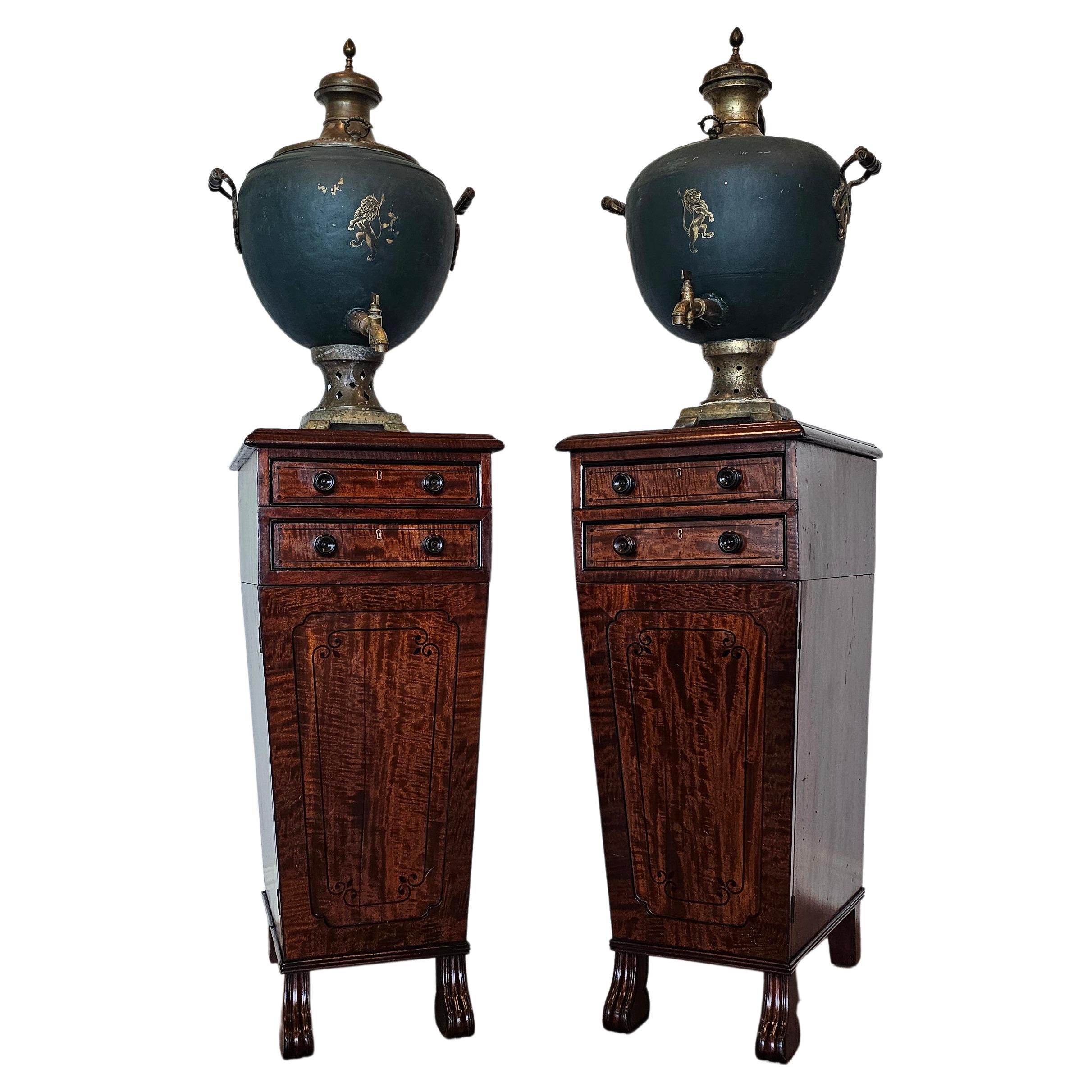 Antique English Regency Period Mahogany Cellarette Wine Cabinet & Large Samovar 