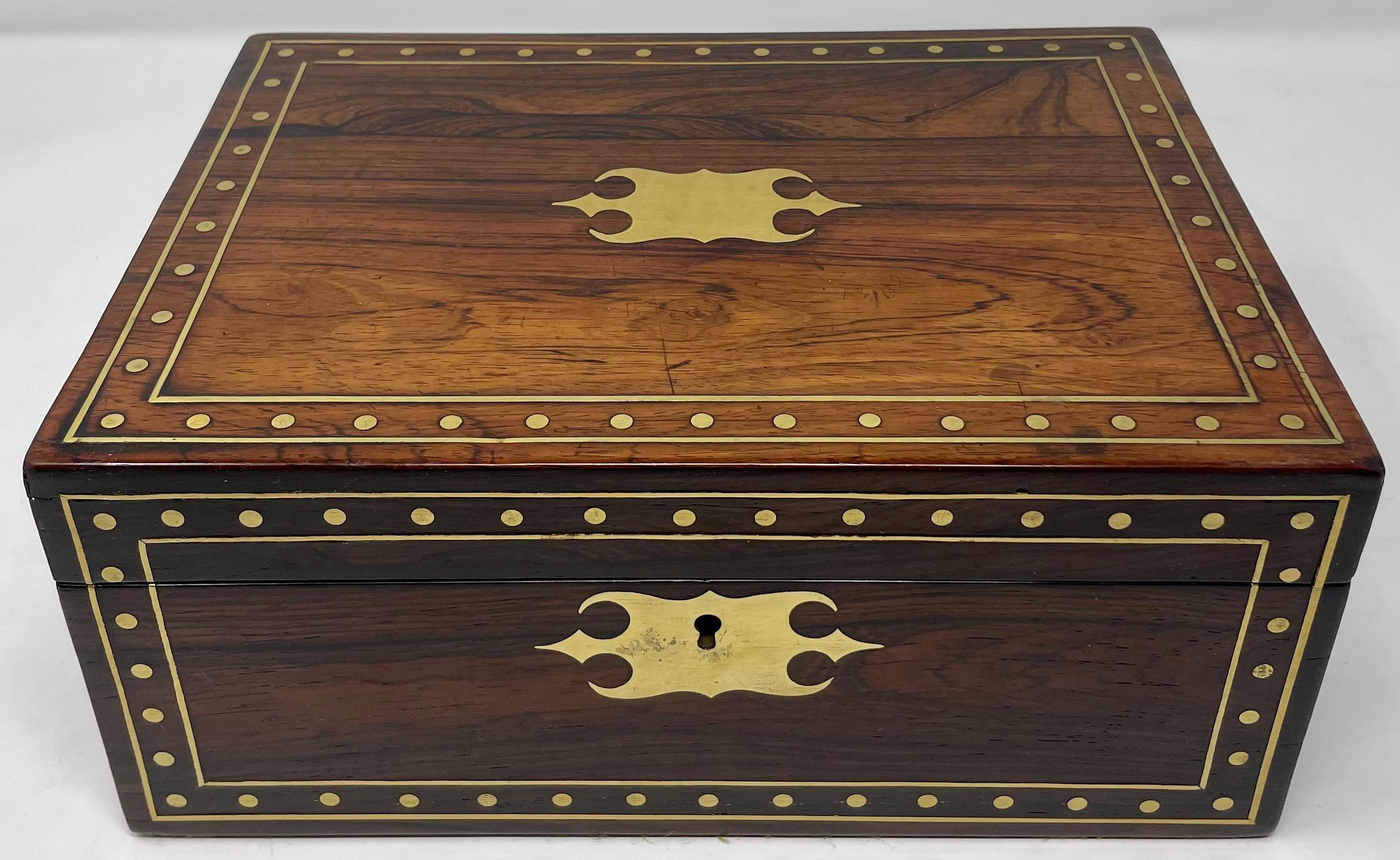 19th Century Antique English Regency Period Rosewood Inlaid Box, Circa 1820. For Sale