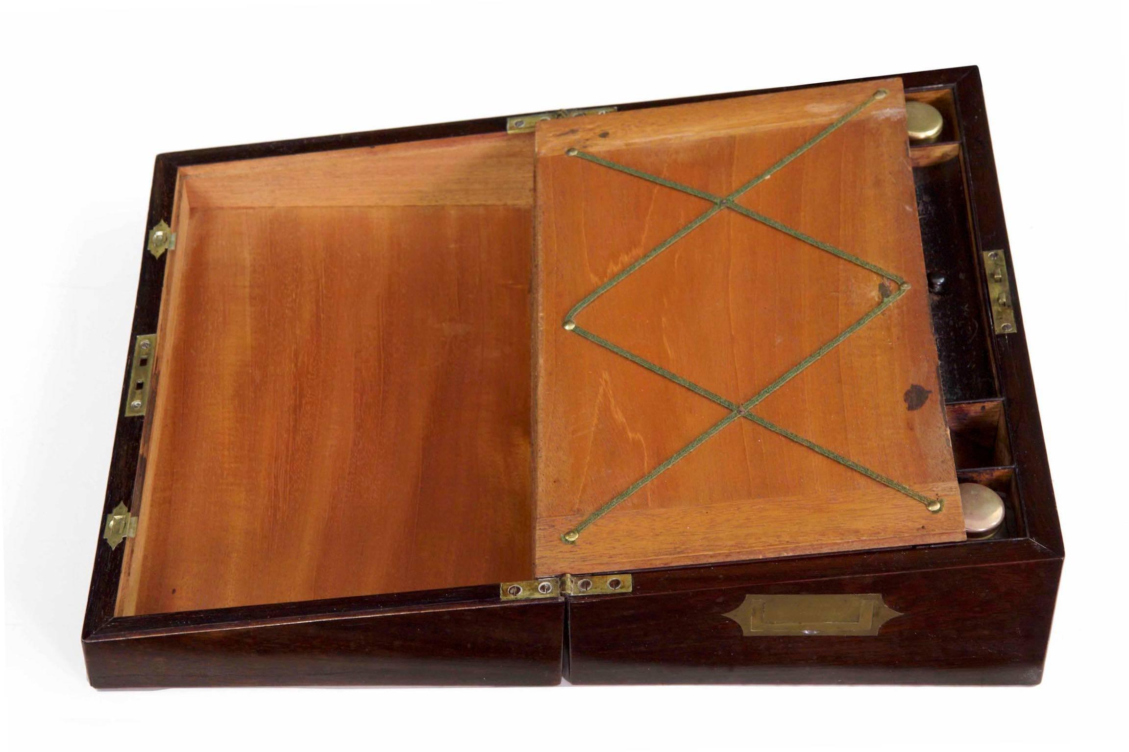 19th Century Antique English Regency Period Rosewood Lap Desk Writing Slope Box, circa 1830