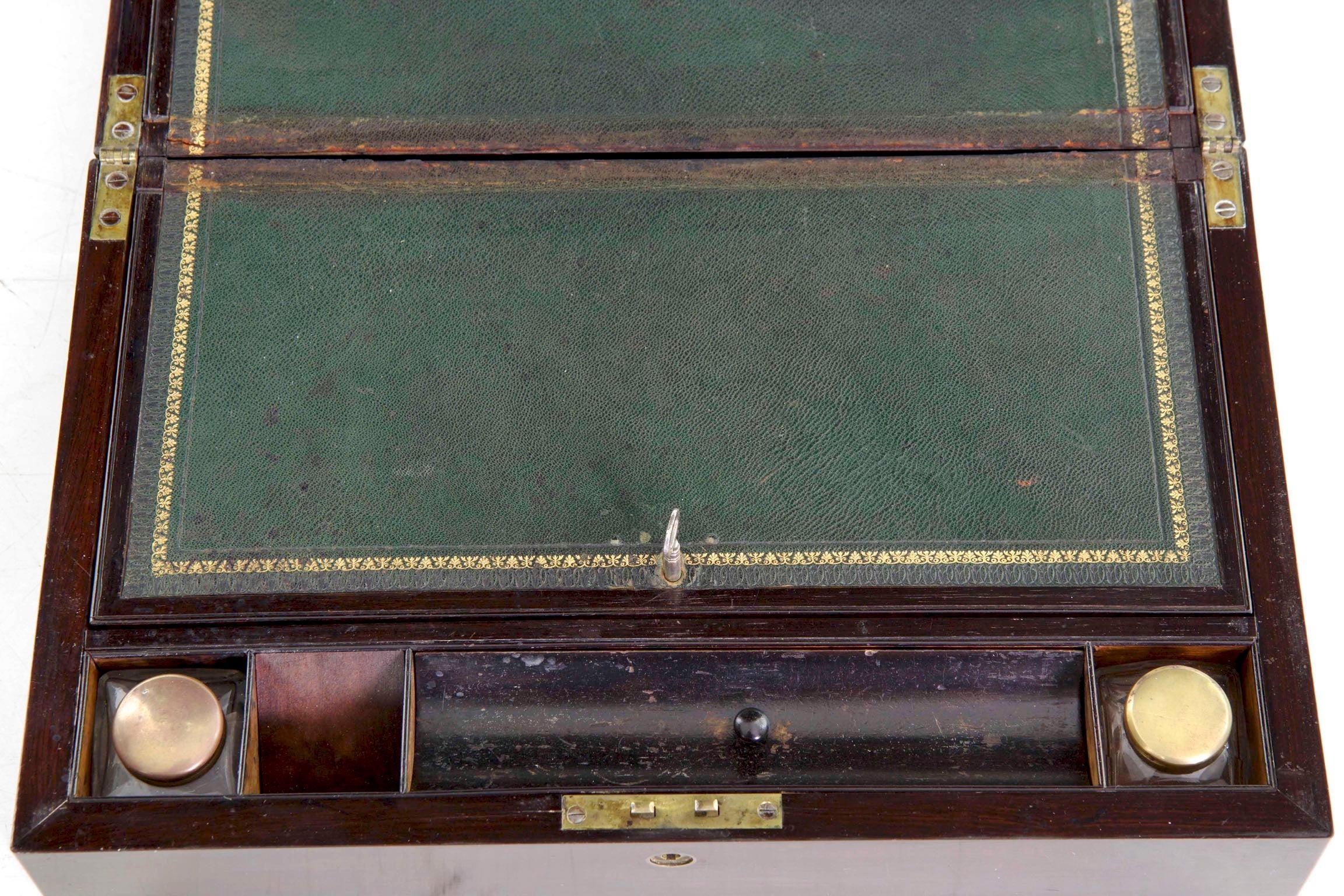 Antique English Regency Period Rosewood Lap Desk Writing Slope Box, circa 1830 1