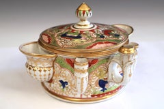 Antique English Regency Porcelain Worcester Dragons in Compartments Ink Well
