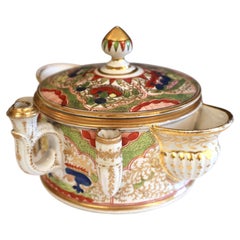 Antique English Regency Porcelain Worcester Dragons in Compartments Ink Well