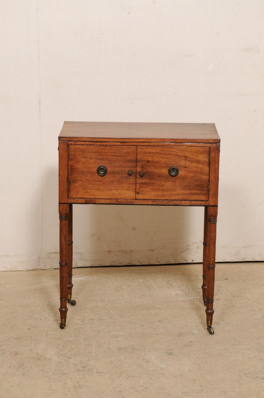 Antique English Regency Raise Side Chest/End Table W/Storage Within 5
