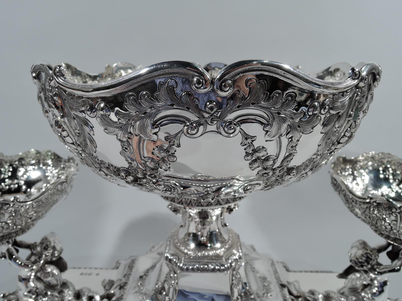 Late 19th Century Antique English Regency Revival Sterling Silver 3-Basket Centrepiece