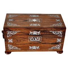 Antique English Regency Rosewood Inlaid Mother of Pearl Tea Caddy Box 1820