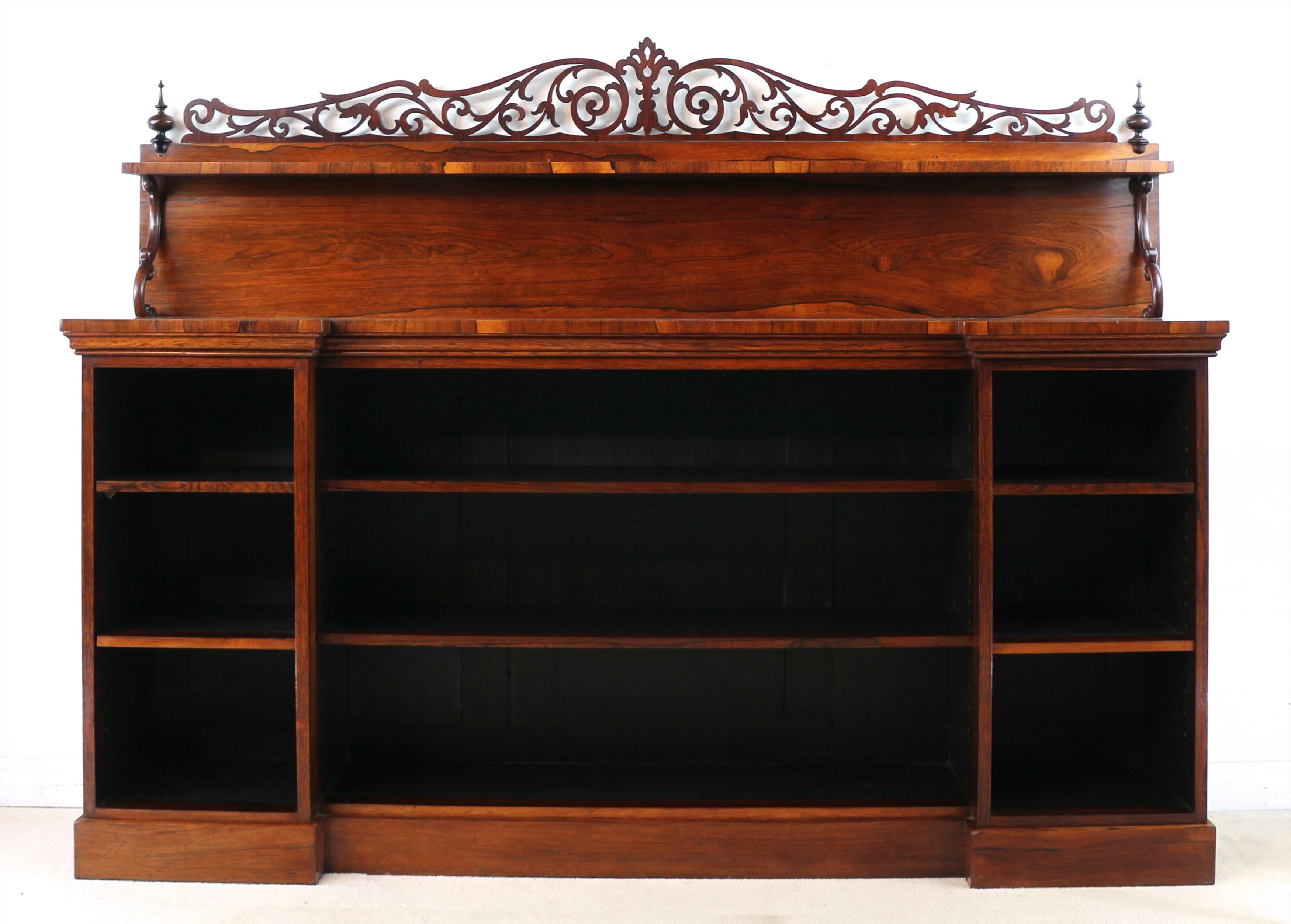 Antique English Regency Indian Rosewood Inverted Breakfront Bookcase For Sale 12