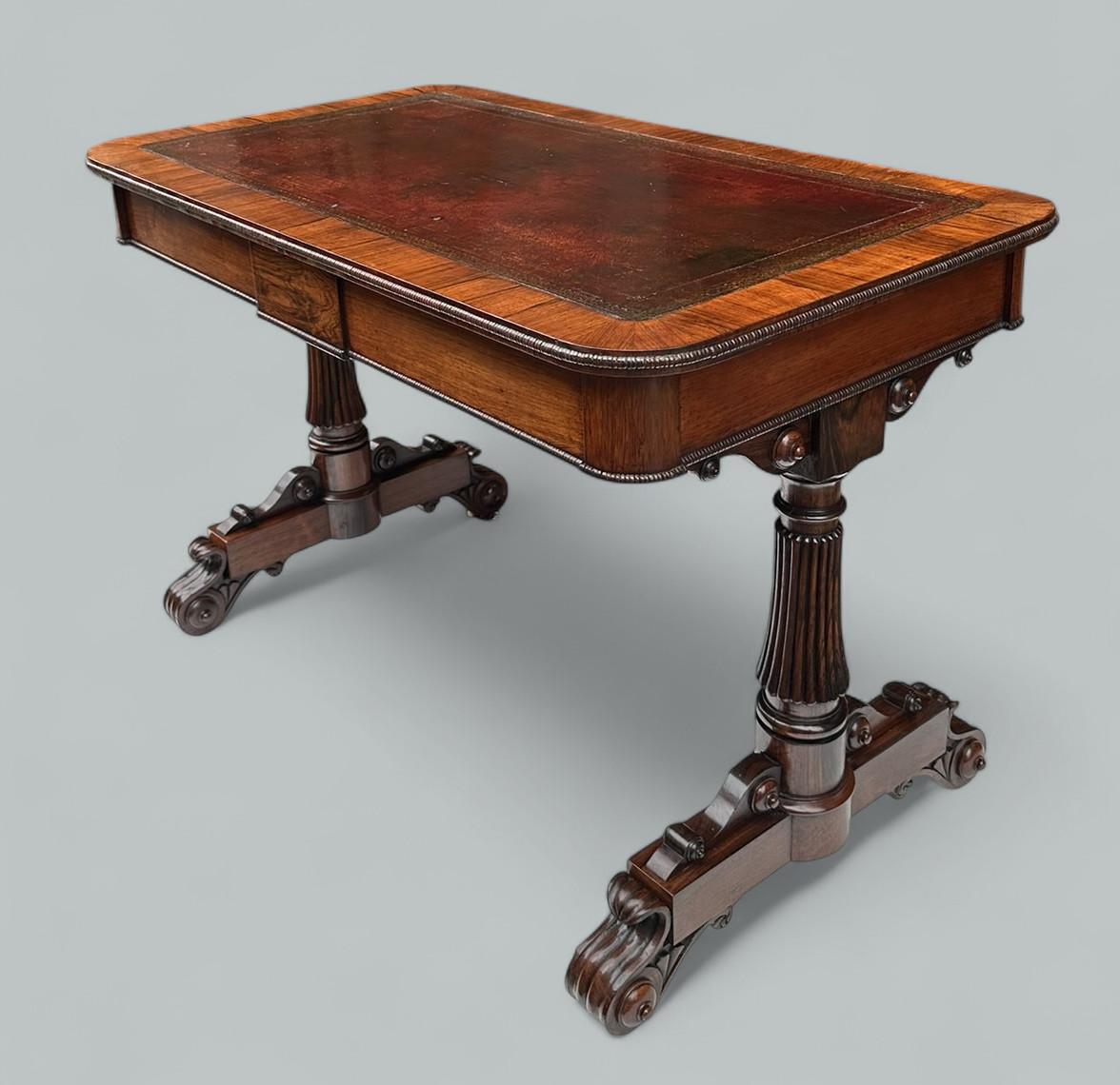 Polished Antique English Regency Rosewood Library Table Writing Desk Gillows Lancaster For Sale