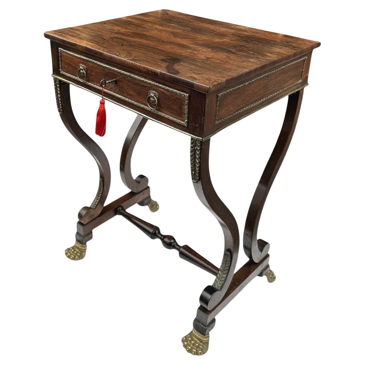 Antique English Regency Rosewood Occasional Side or Work Table Circa 1815