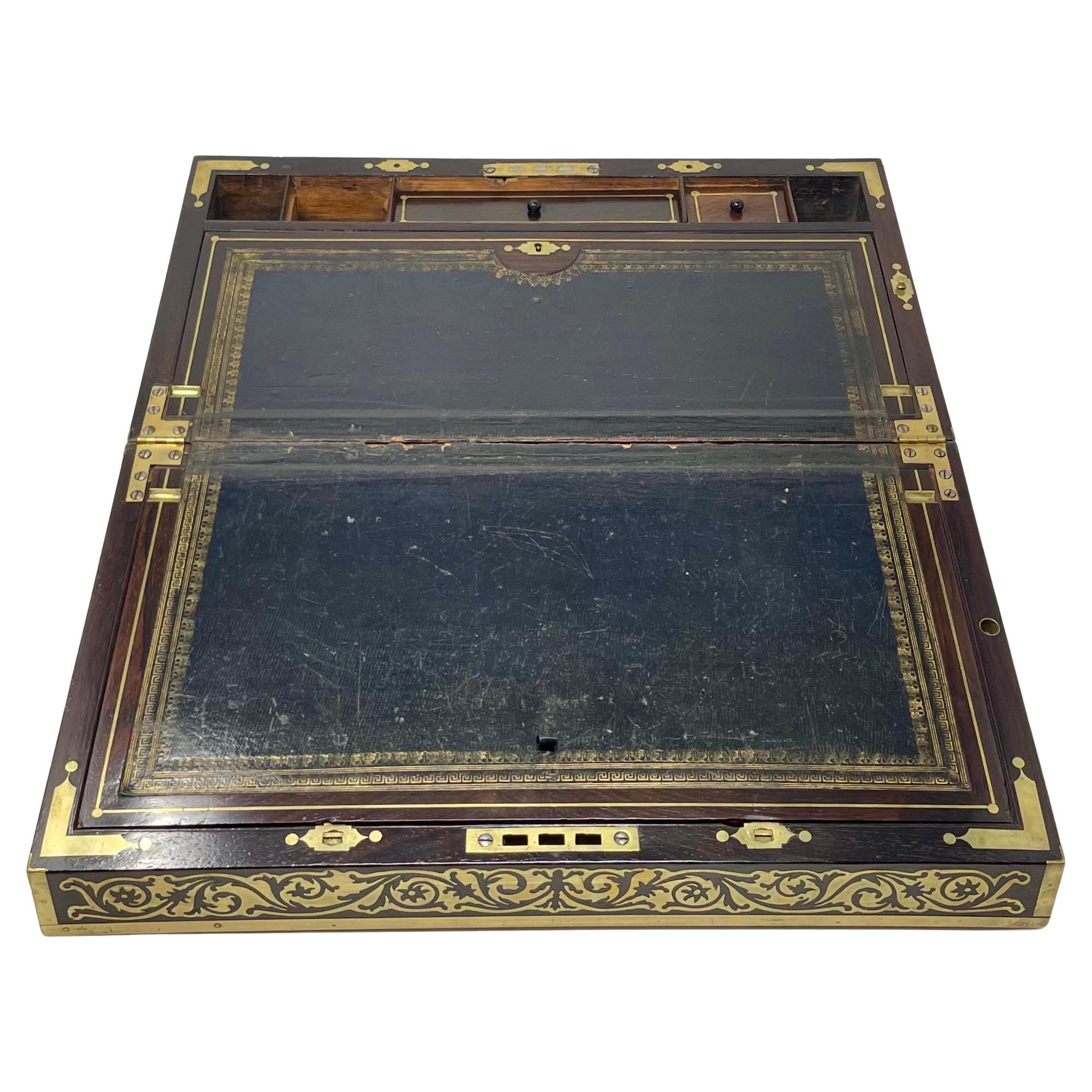 Antique English Regency Rosewood Travelling Lap Desk Box, Circa 1830 For Sale