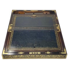 Antique English Regency Rosewood Travelling Lap Desk Box, Circa 1830