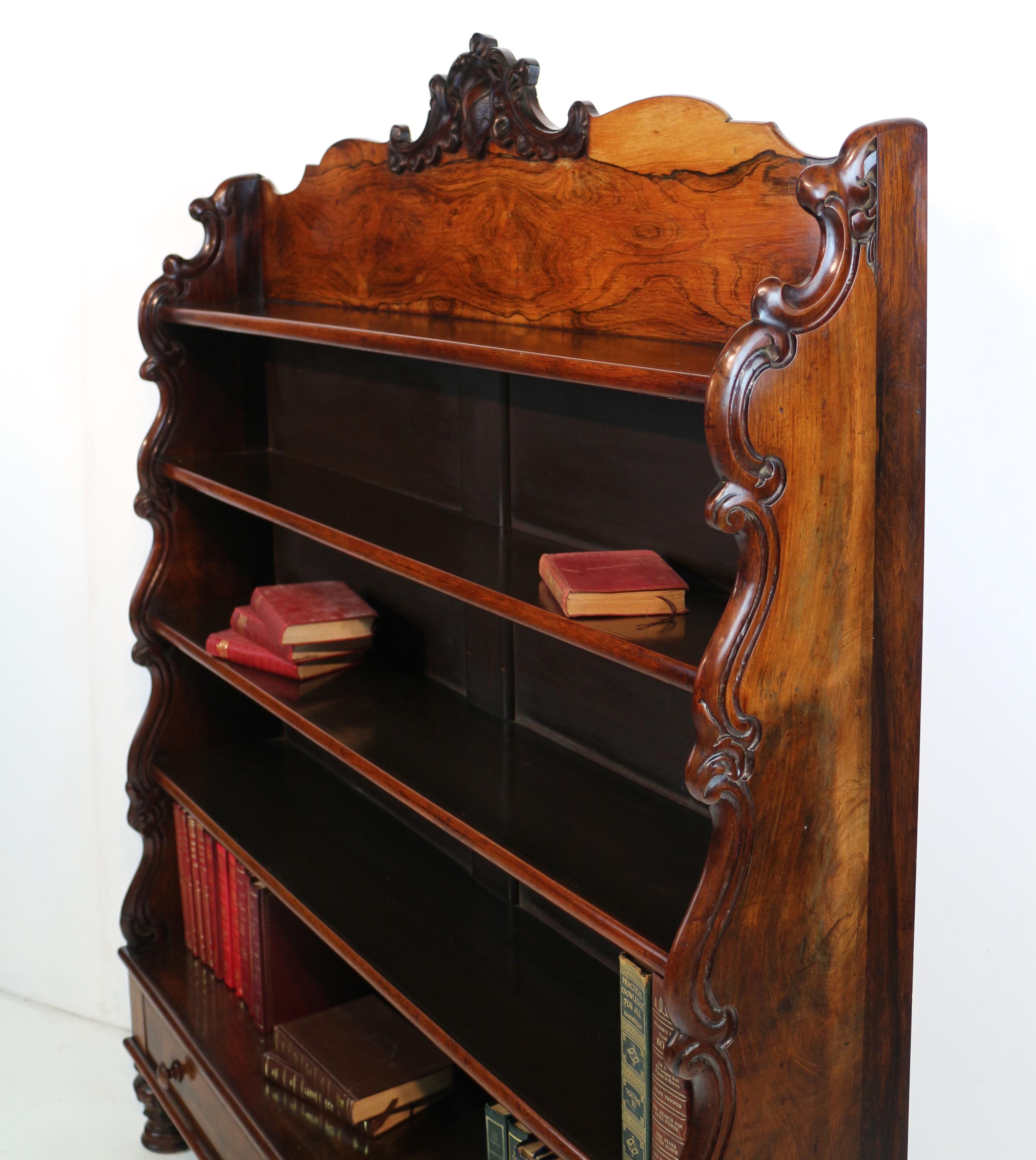Antique English Regency Rosewood Waterfall Bookcase with Drawers For Sale 10