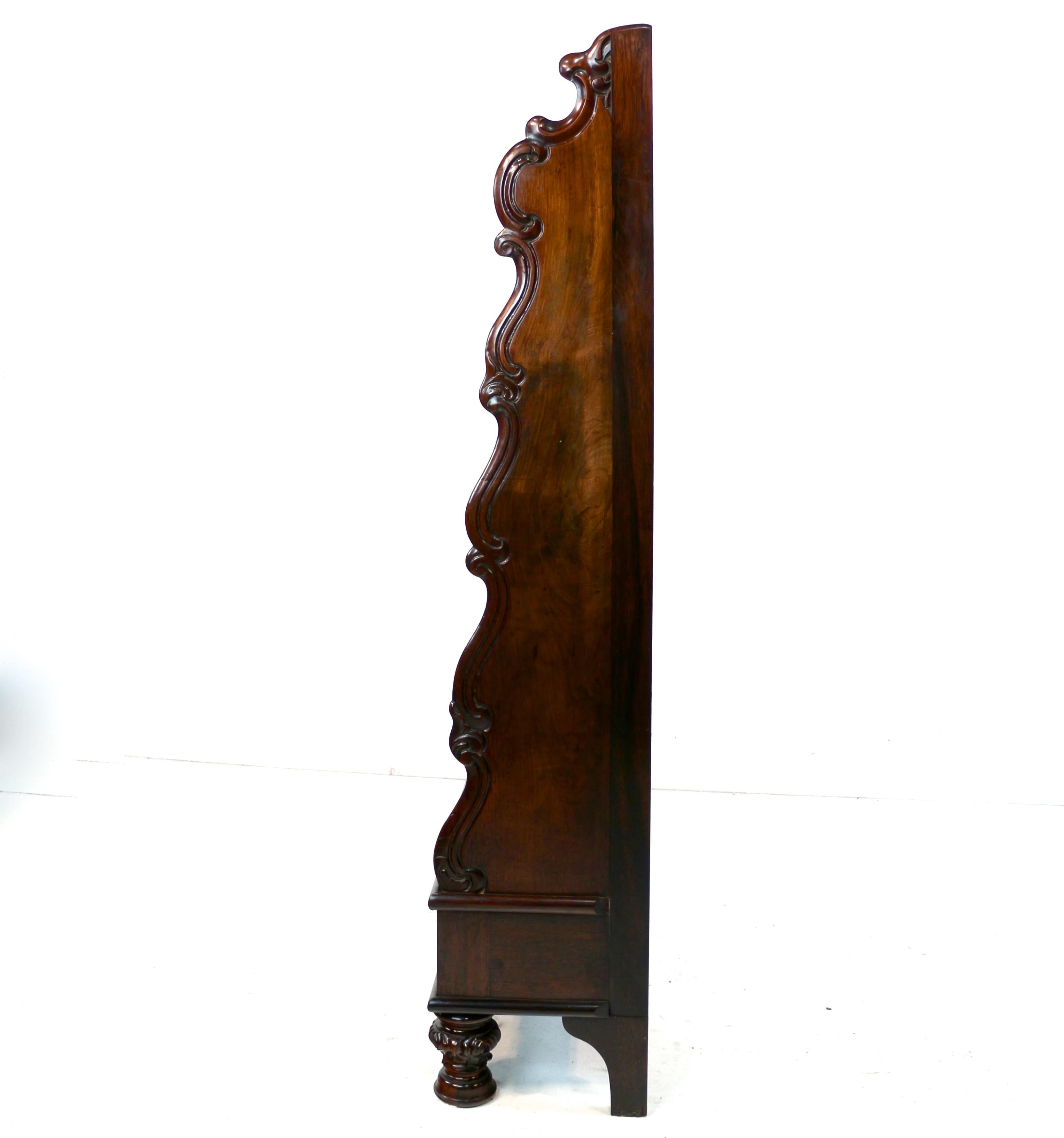 Antique English Regency Rosewood Waterfall Bookcase with Drawers For Sale 12