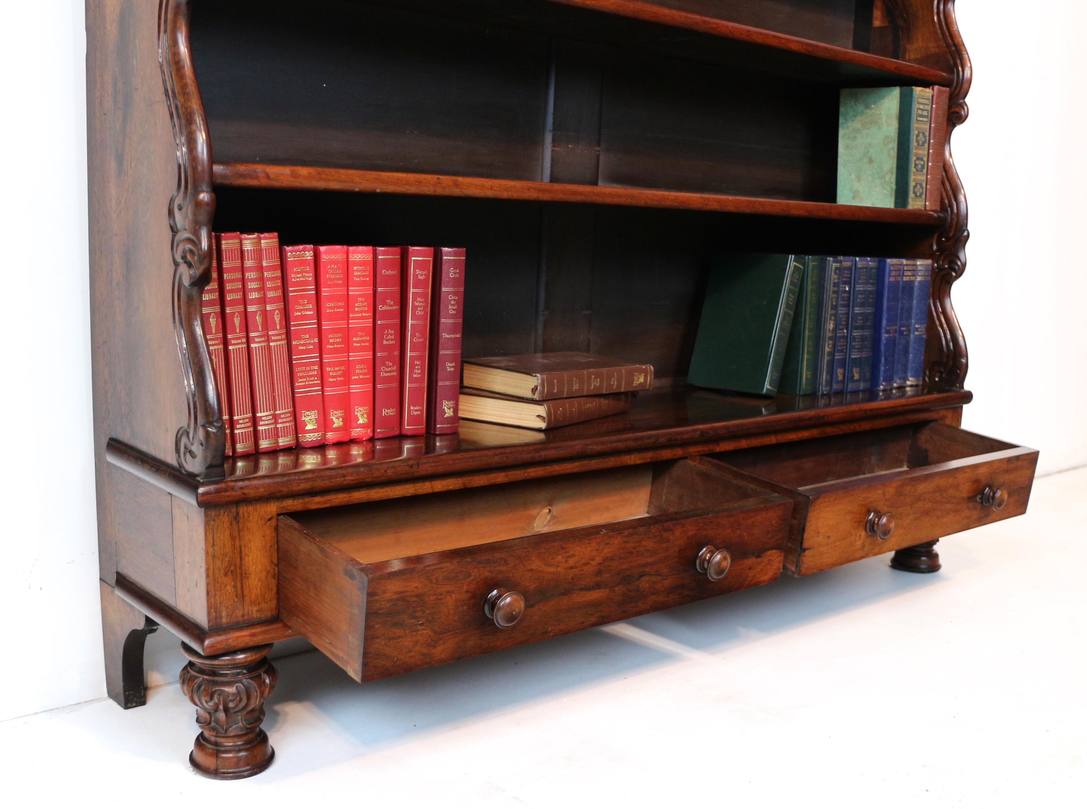 Ancienne bibliothèque Regency anglaise en bois de rose avec tiroirs en vente 11