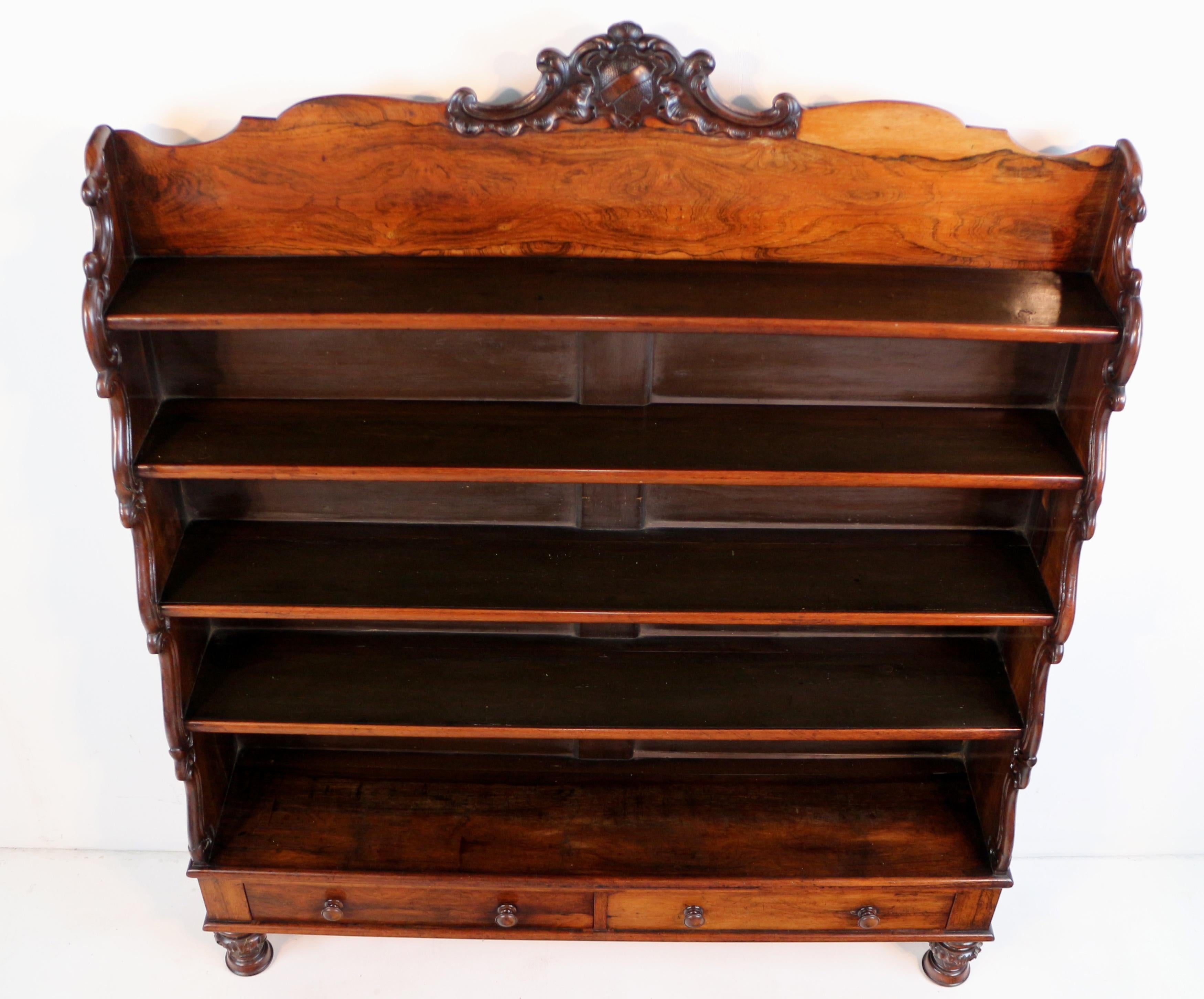 Antique English Regency Rosewood Waterfall Bookcase with Drawers For Sale 15