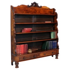 Antique English Regency Rosewood Waterfall Bookcase with Drawers