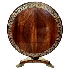 Antique English Regency Rosewood with Brass Inlay Tilt Top Center Table, Ca 1830