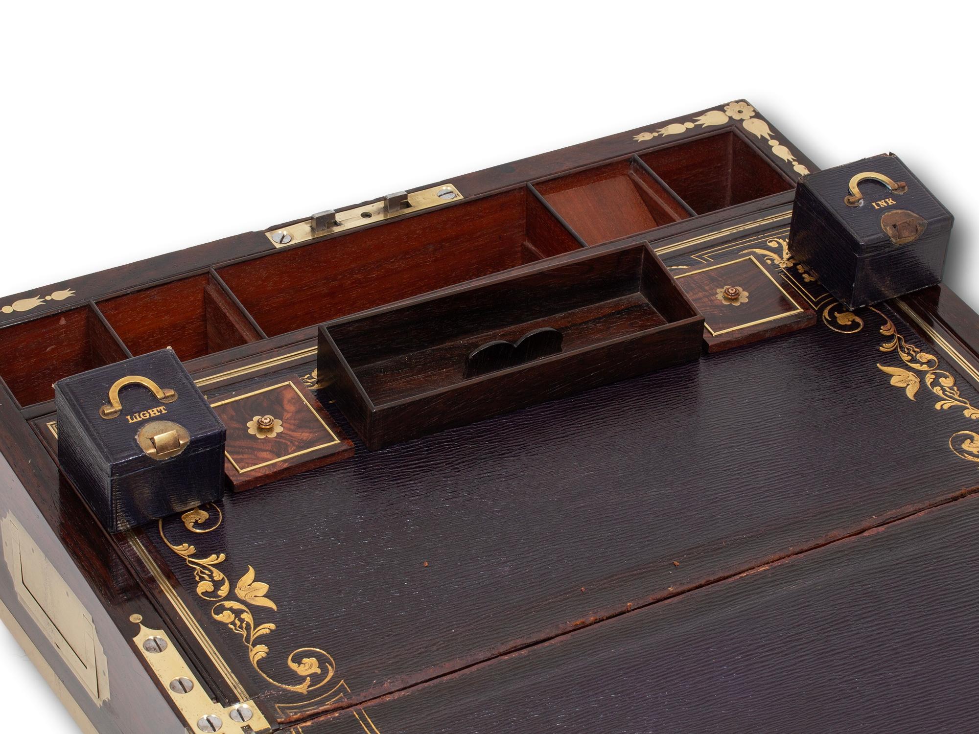 Antique English Regency Rosewood Writing Box David Edwards For Sale 6