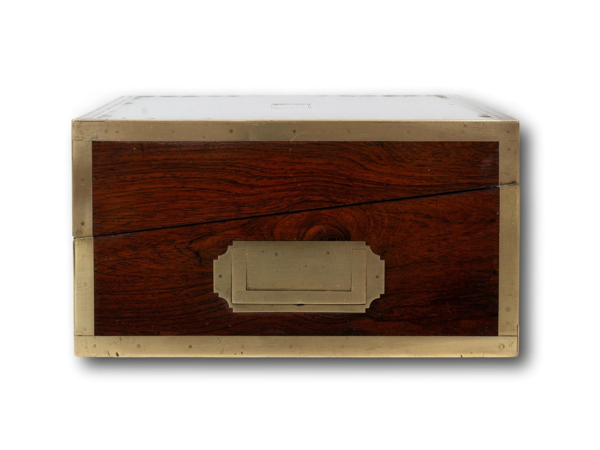 Brass Antique English Regency Rosewood Writing Box David Edwards For Sale