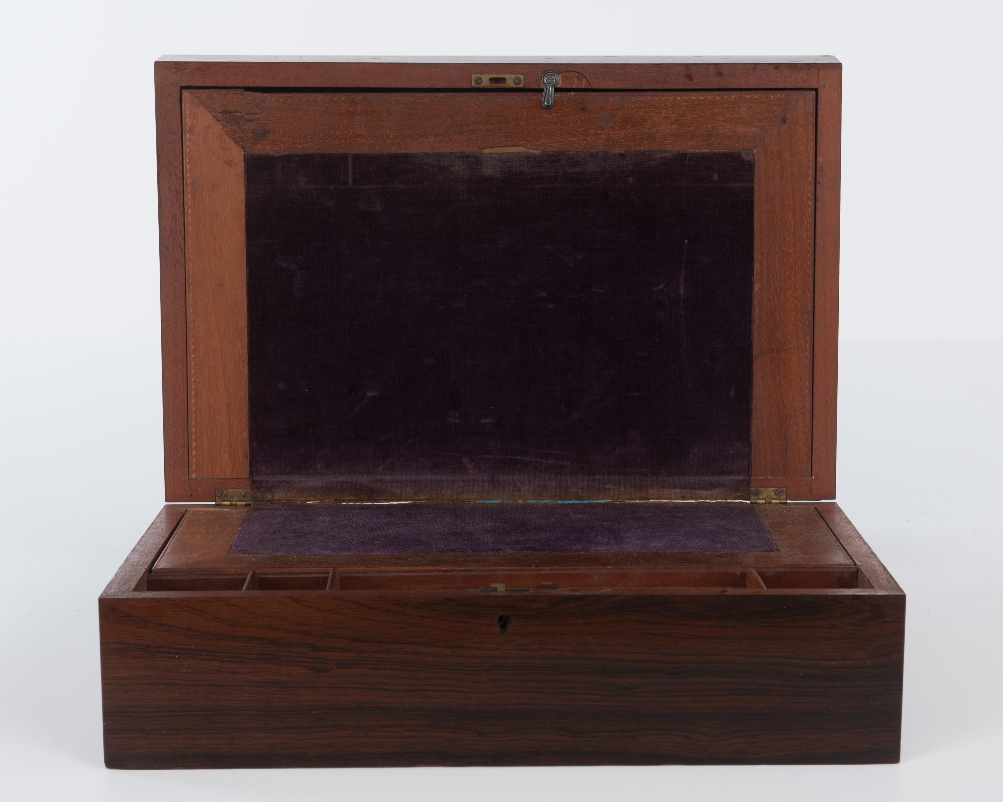 Antique English Regency Rosewood Writing Lap Desk Writing Slope Box No Key 2