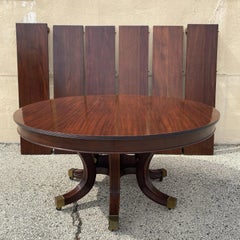Antique English Regency Round Mahogany Extension Dining Banquet Table w 6 Leaves
