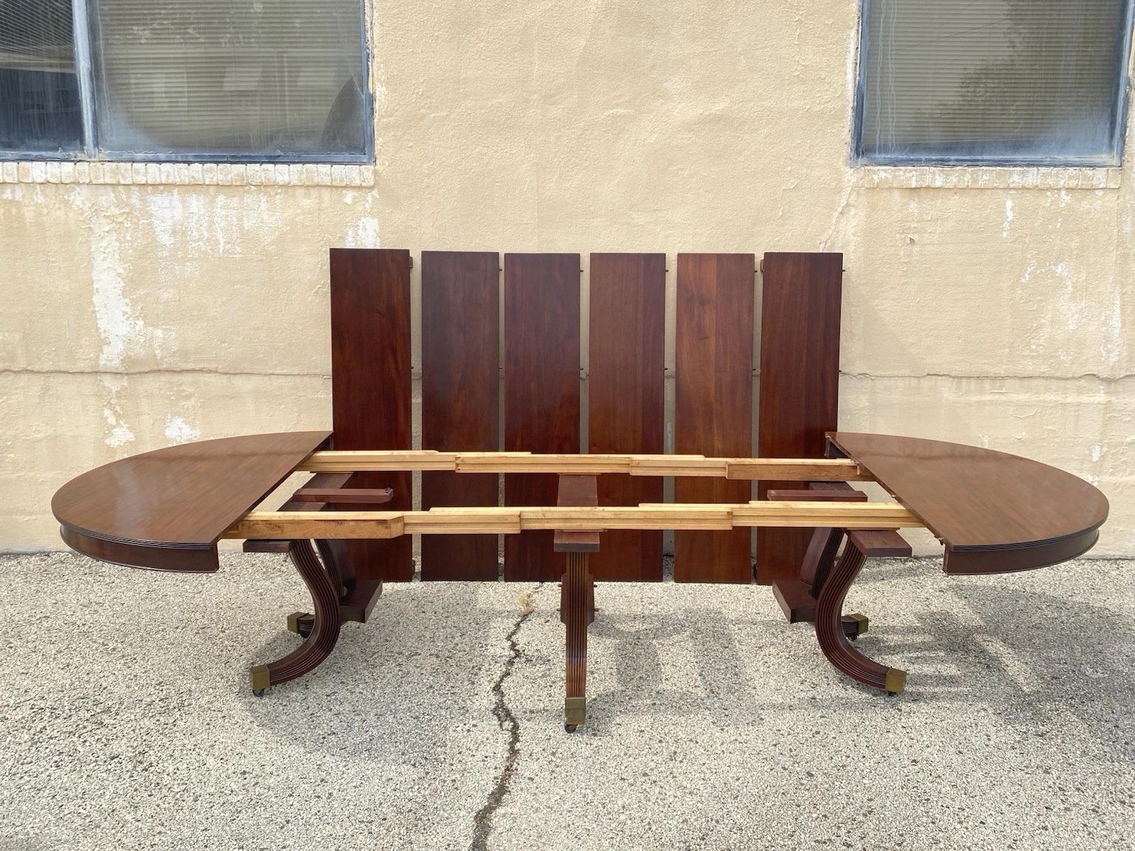 Antique English Regency Round Mahogany Extension Dining Banquet Table w 6 Leaves For Sale 1