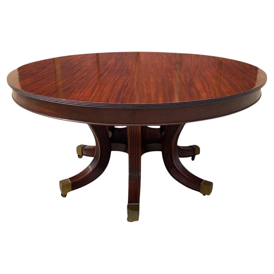 Antique English Regency Round Mahogany Extension Dining Banquet Table w 6 Leaves For Sale
