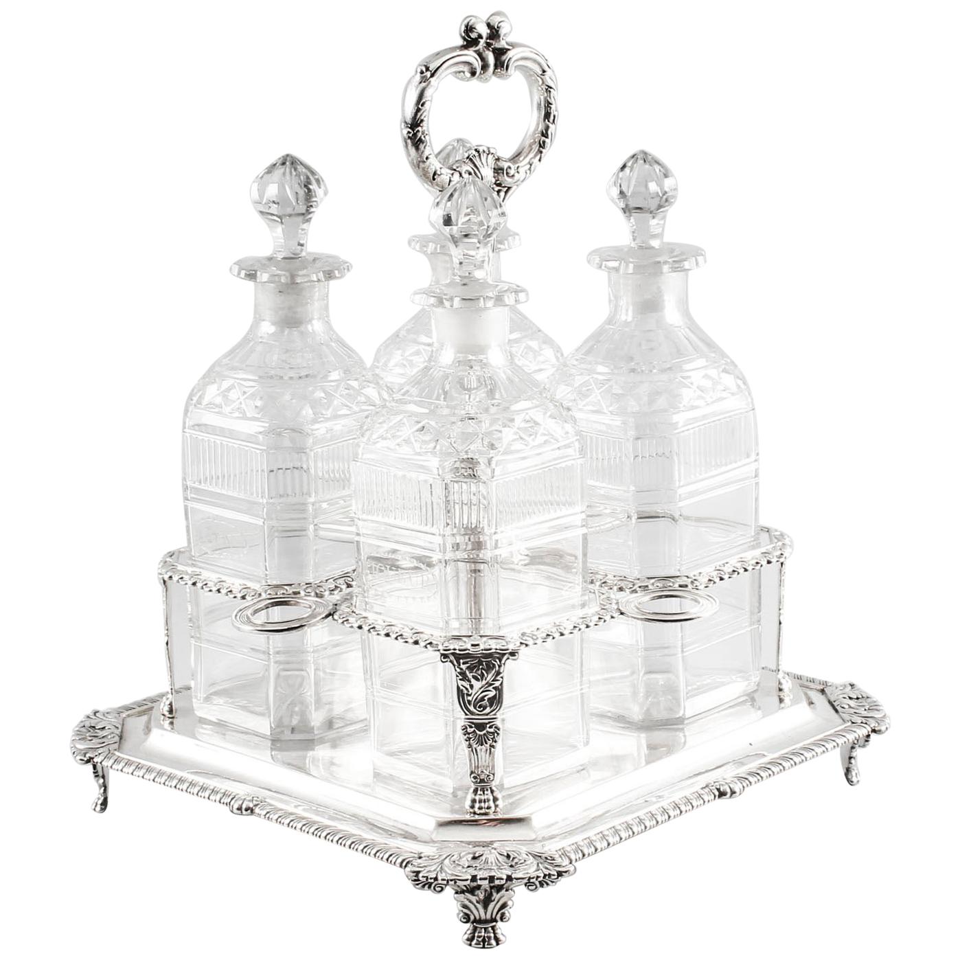 Antique English Regency Silver Four Bottle Tantalus Paul Storr, 1818