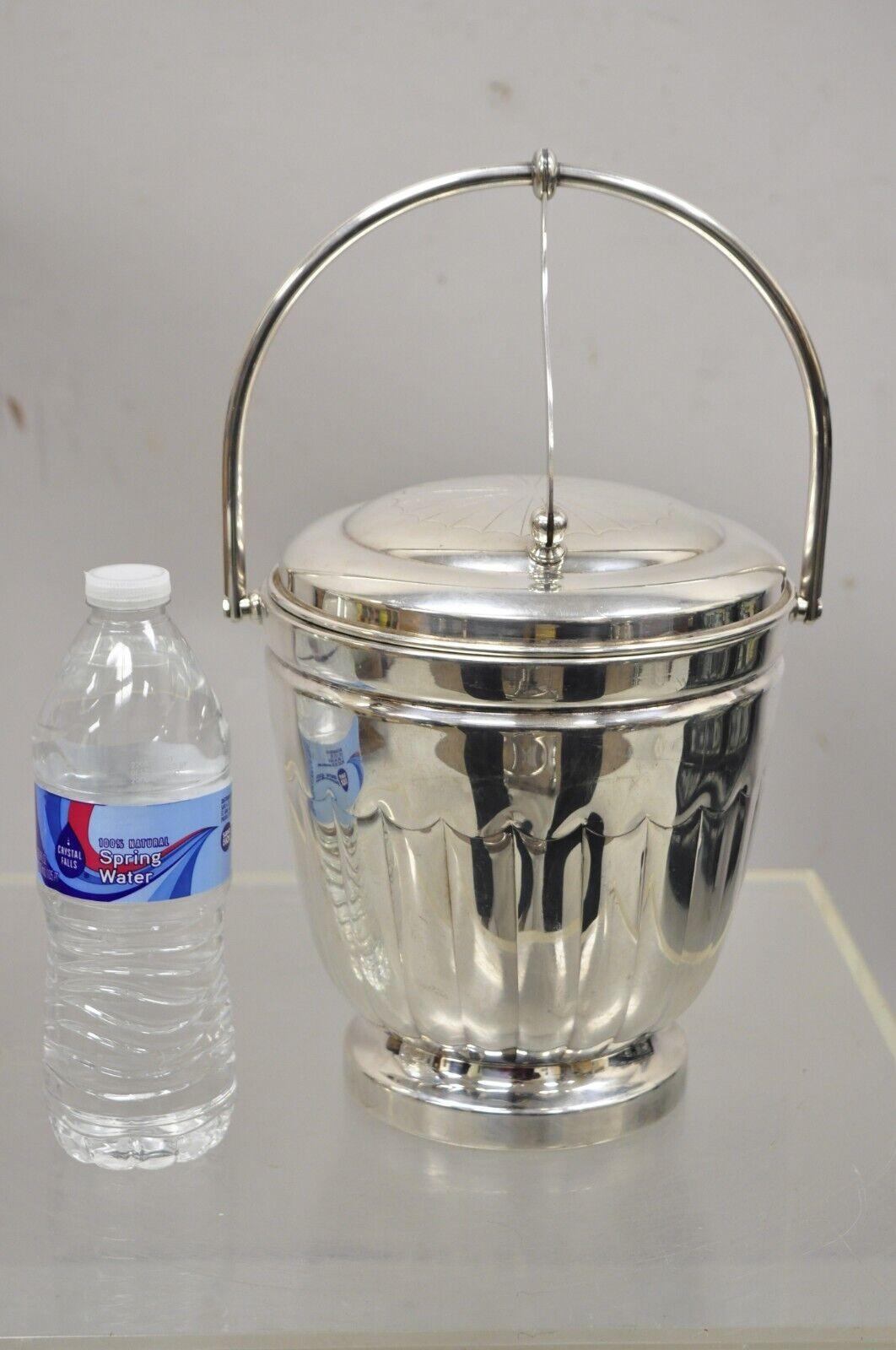 Antique English Regency Silver Plate Ice Bucket w/ Reticulating Hinge Lid Handle For Sale 5