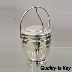 Antique English Regency Silver Plate Ice Bucket w/ Reticulating Hinge Lid Handle