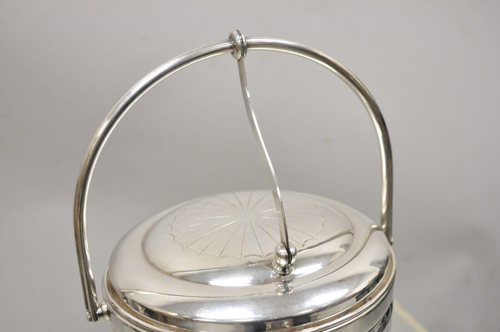 Antique English Regency Silver Plate Ice Bucket w/ Reticulating Hinge Lid Handle For Sale 1