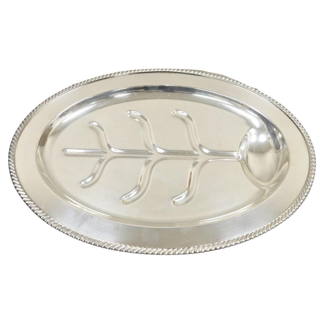 Antique English Regency Silver Plate Oval Meat Cutlery Serving Platter Tray Dish For Sale