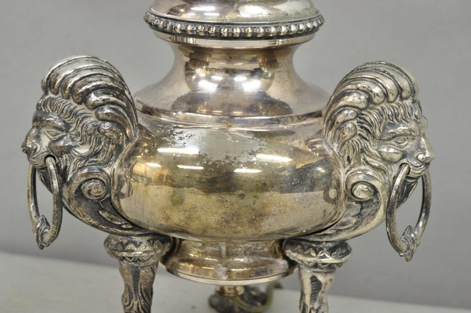 Antique English Regency Silver Plated Converted Oil Lamp Lion Mounted Table Lamp For Sale 6