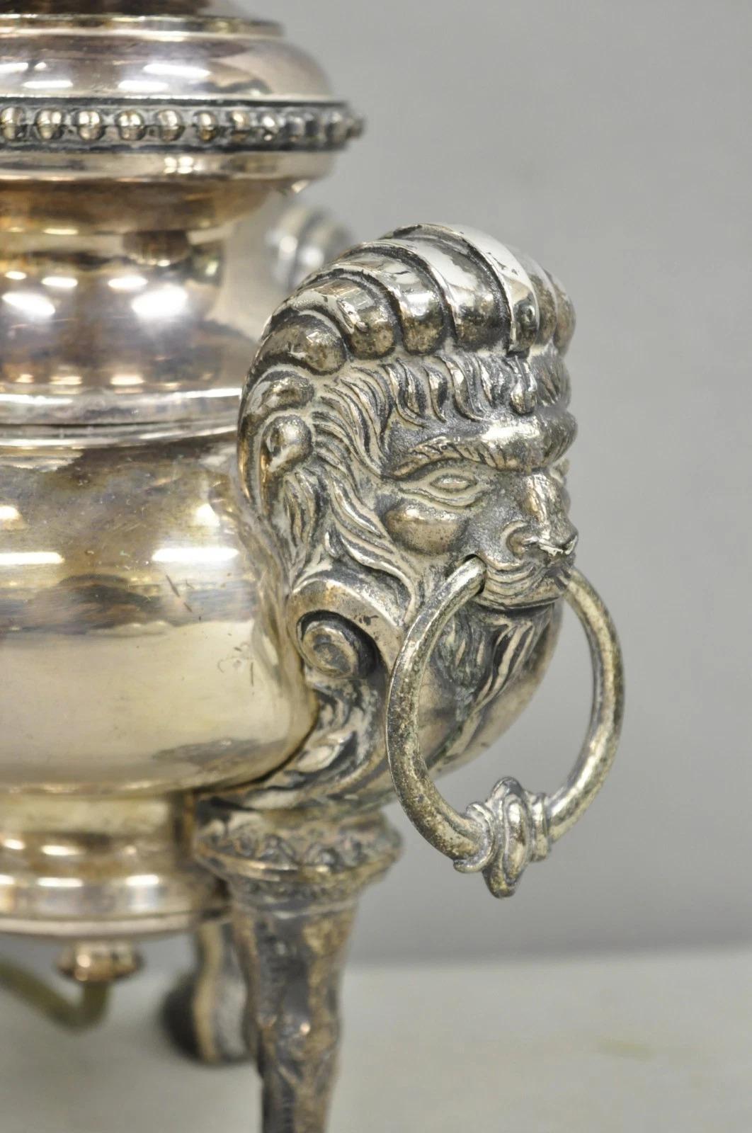 Antique English Regency Silver Plated Converted Oil Lamp Lion Mounted Table Lamp For Sale 7