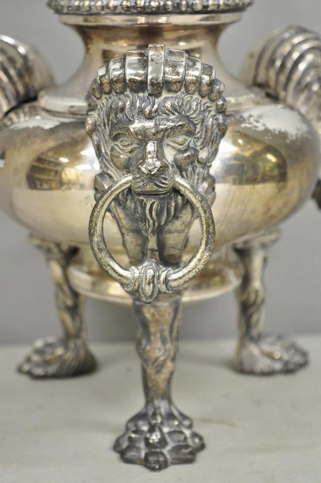 Unknown Antique English Regency Silver Plated Converted Oil Lamp Lion Mounted Table Lamp For Sale