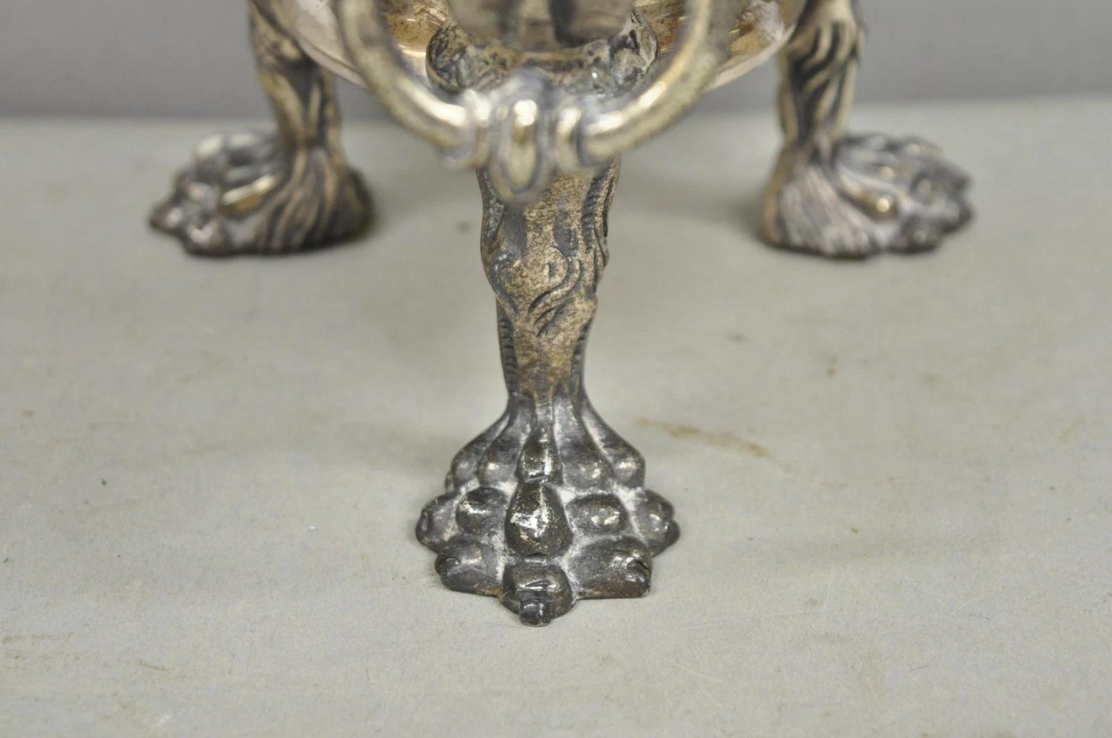 20th Century Antique English Regency Silver Plated Converted Oil Lamp Lion Mounted Table Lamp For Sale