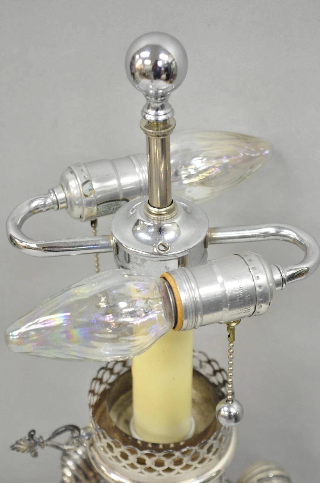 Antique English Regency Silver Plated Converted Oil Lamp Lion Mounted Table Lamp For Sale 1