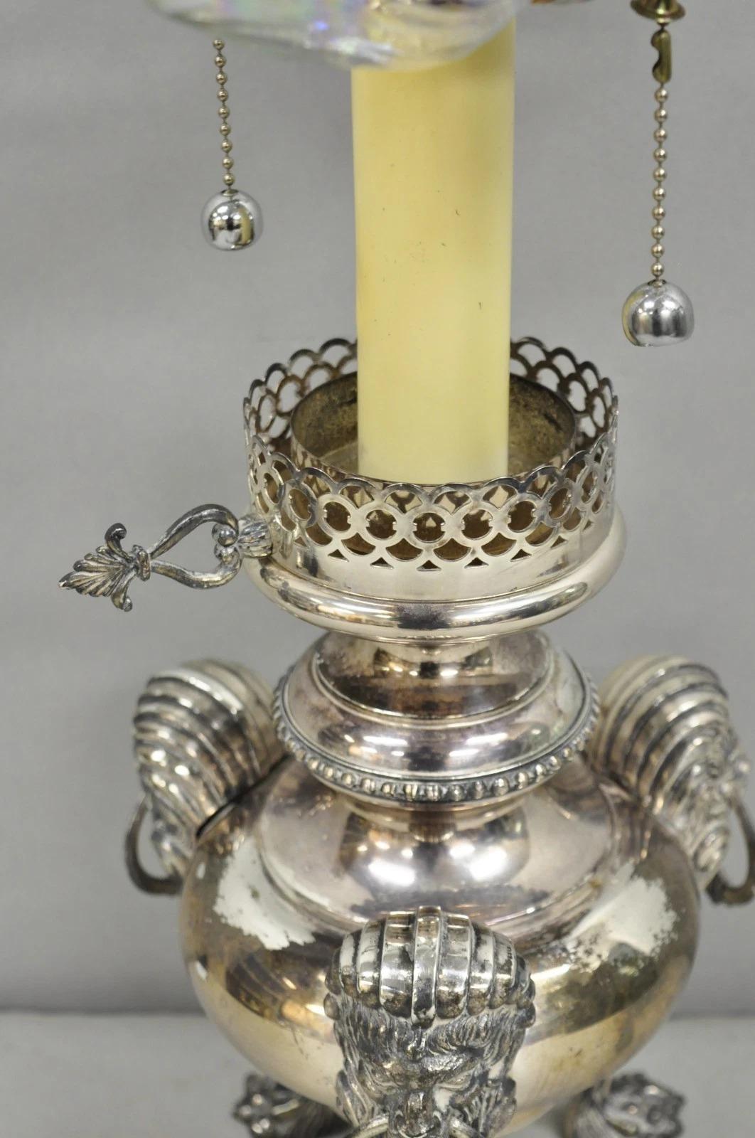 Antique English Regency Silver Plated Converted Oil Lamp Lion Mounted Table Lamp For Sale 2