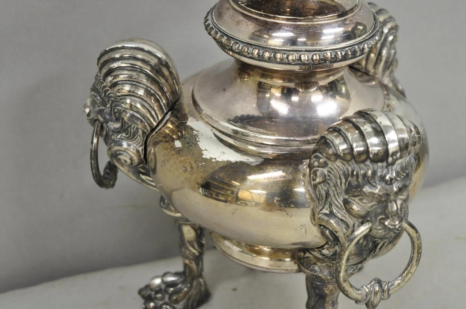 Antique English Regency Silver Plated Converted Oil Lamp Lion Mounted Table Lamp For Sale 3