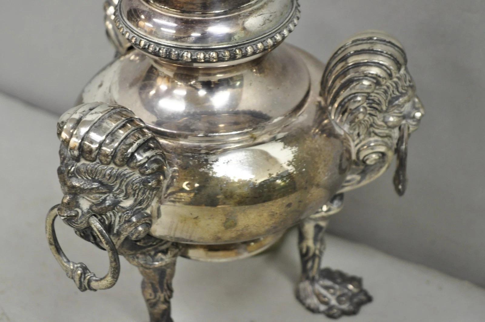 Antique English Regency Silver Plated Converted Oil Lamp Lion Mounted Table Lamp For Sale 4