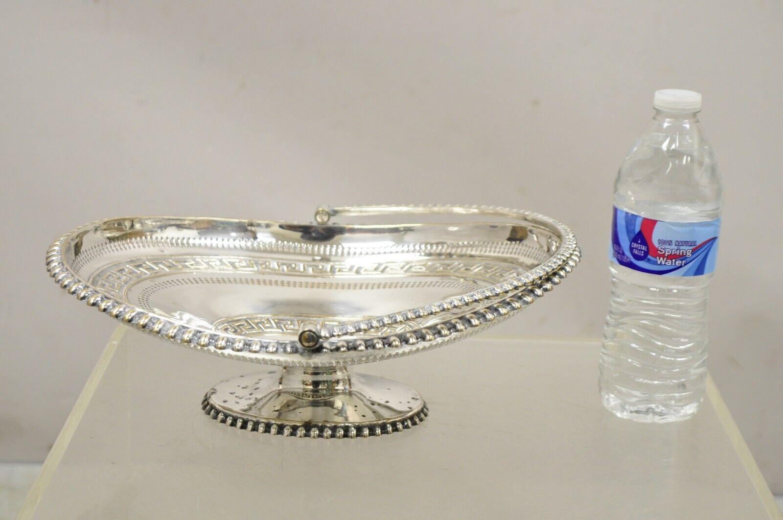 Antique English Regency Silver Plated Greek Key Cake Basket Serving Platter For Sale 6
