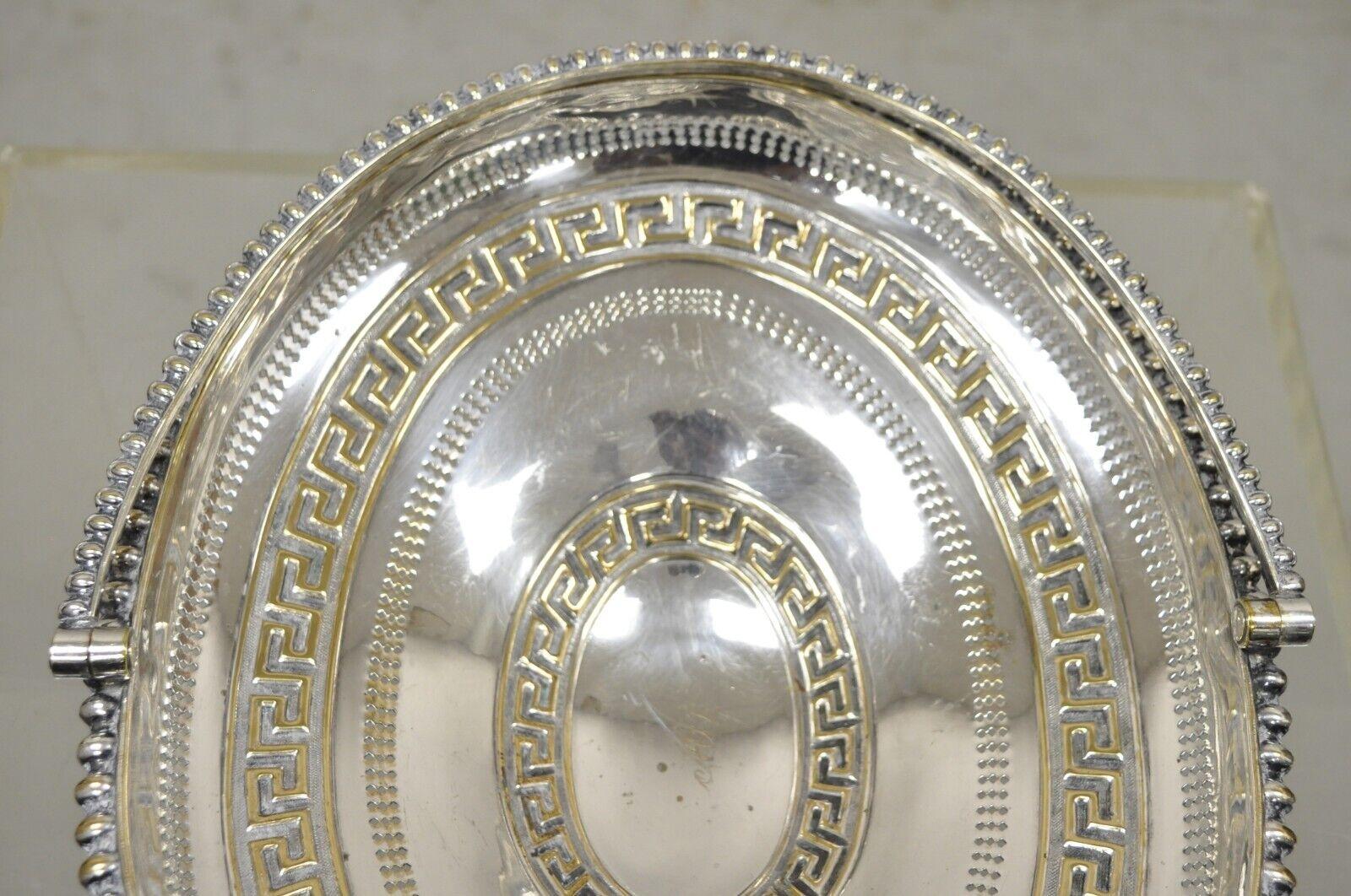 Antique English Regency Silver Plated Greek Key Cake Basket Serving Platter For Sale 7