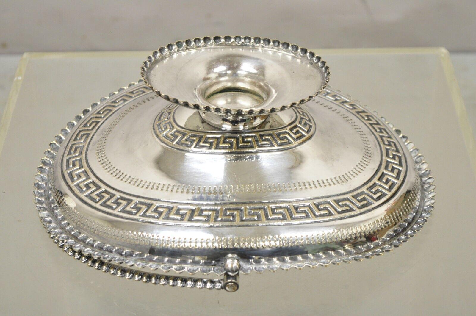 Antique English Regency Silver Plated Greek Key Cake Basket Serving Platter For Sale 5