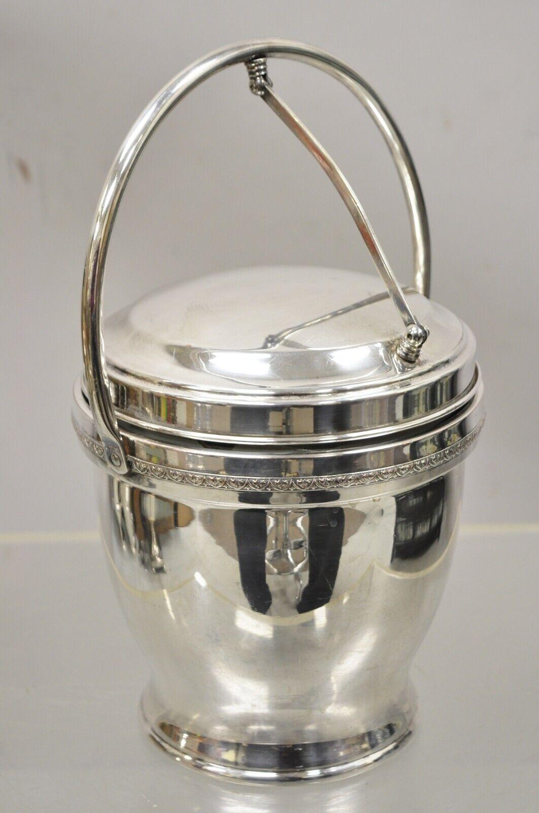 Antique English Regency Silver Plated Ice Bucket Reticulating Hinge Lid Handle 7