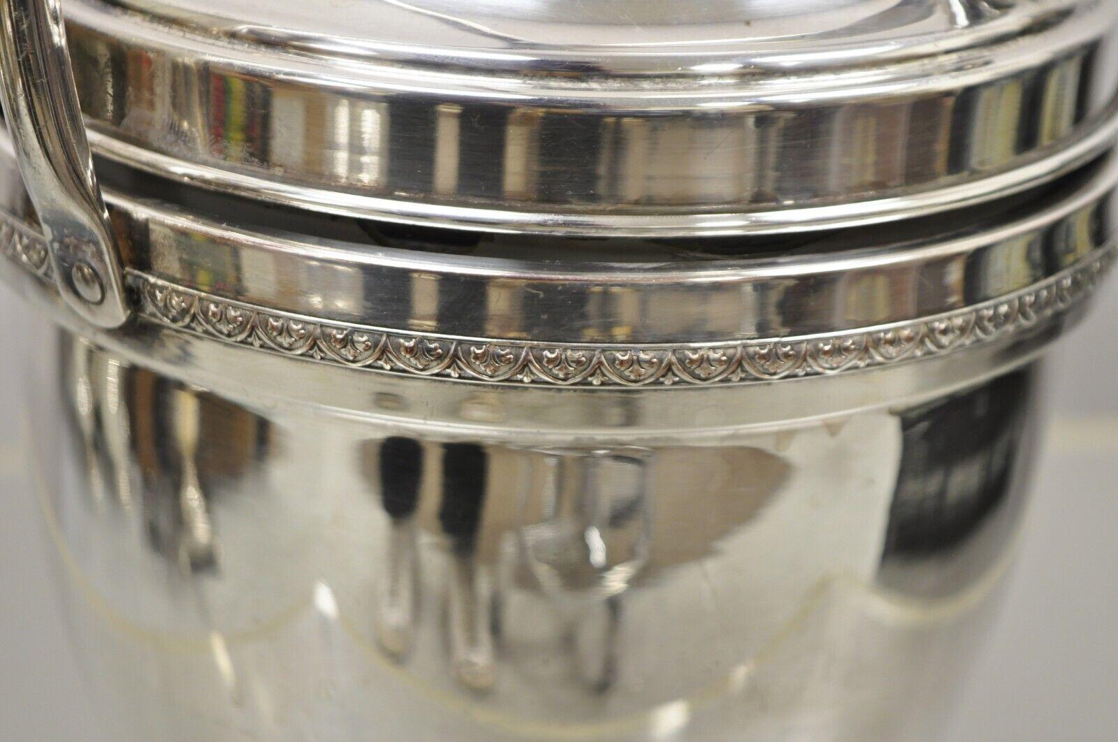 Antique English Regency Silver Plated Ice Bucket Reticulating Hinge Lid Handle 3