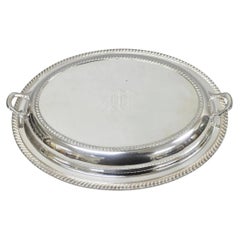 Antique English Regency Silver Plated Large Covered Serving Dish 'M" Monogram