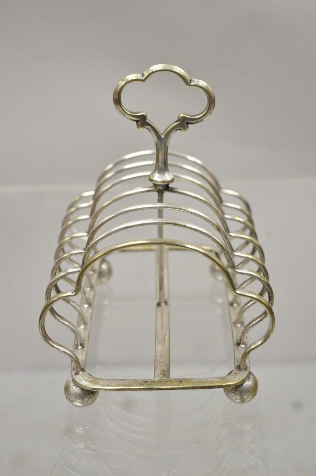 Antique English Regency Silver Plated Toast Rack Letter Holder Ball Feet 'B' In Good Condition In Philadelphia, PA